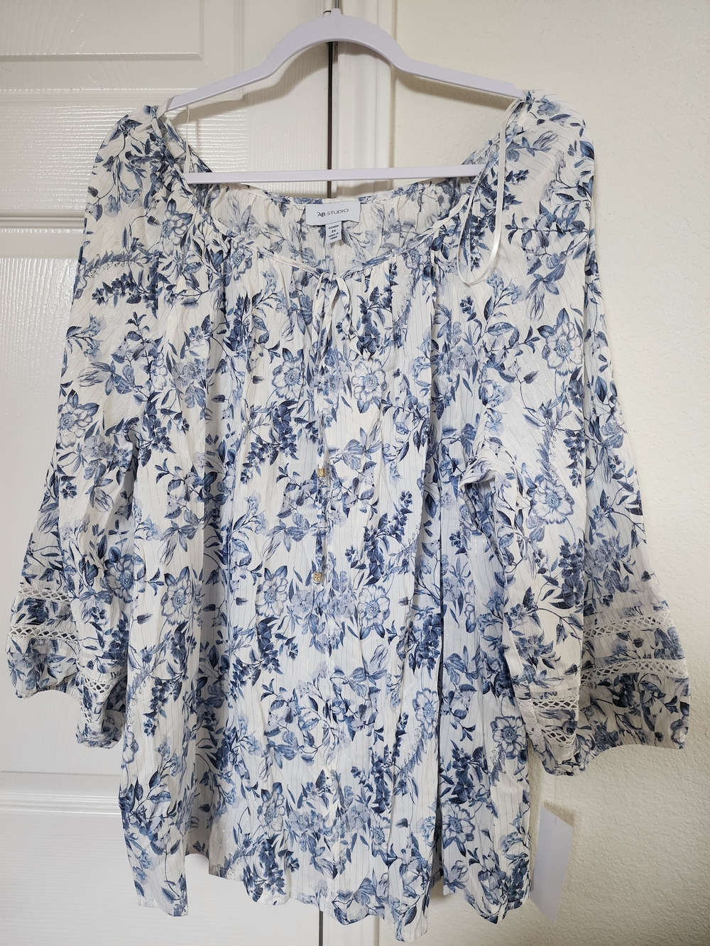 AB Studio Cream Tunic with Blue Floral Print
